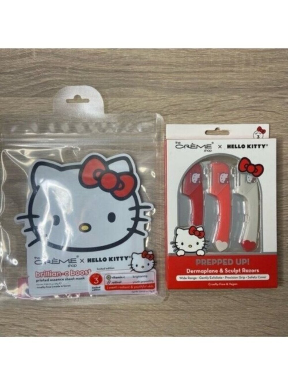 Hello Kitty x The Crème Shop Dermaplane Sculpt Razors & Sheet Face Mask Bundle